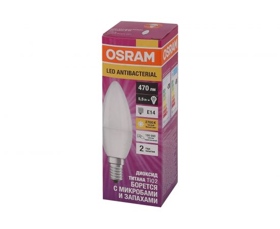 Светодиодная антибактериальная лампа Osram LC CLB40 5,5W/827 230V FR E14 10x1 4058075561373 – изображение 2