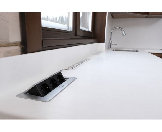 Выдвижной встраиваемый розеточный блок Inrior на 3 EURO розетки, TORO-03-80 – изображение 4