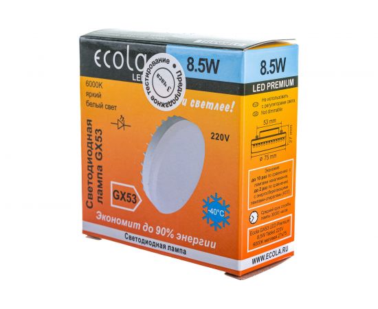Светодиодная лампа Ecola GX53 LED Premium 8,5W Tablet 220V 6000K матовое стекло /композит/ 27x75 T5UD85ELC – изображение 4
