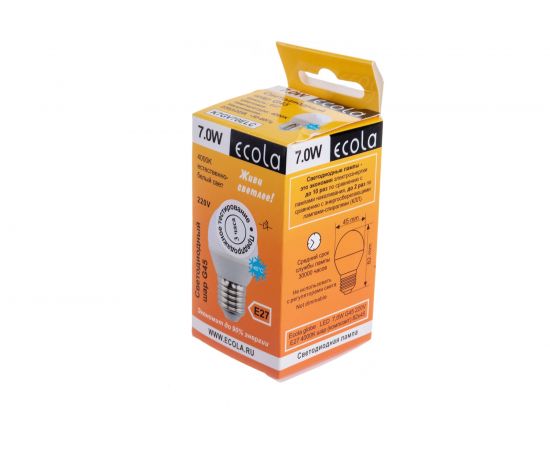 Светодиодная лампа Ecola globe LED 7,0W G45 220V E27 4000K шар /композит/ 82x45 K7GV70ELC – изображение 4