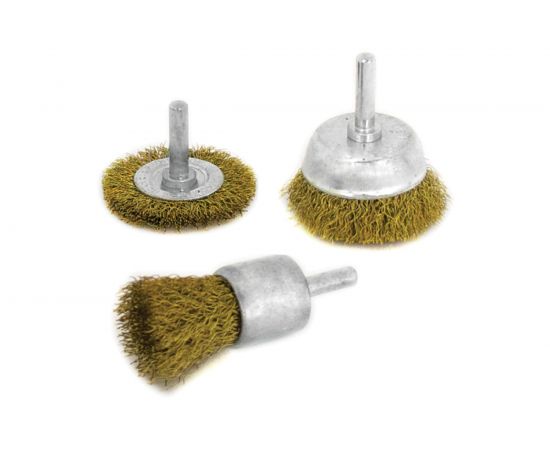 Набор щеток для дрели (плоская 50 мм, чашка 25 мм, 50 мм, латунированная проволока) Калибр 00000041882 
