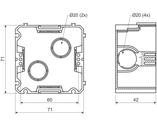 Установочная коробка KOPOS для твердых стен 71х71х42 мм KP 67X67_KA – изображение 3