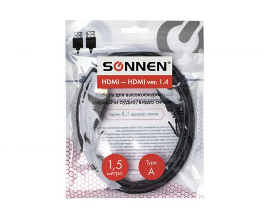 Кабель SONNEN HDMI AM-AM 1,5м для передачи цифрового аудио-видео, черный 513120 – изображение 3