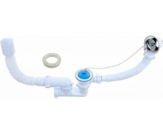 Сифон для ванны АНИ Пласт регулируемый, пробка на цепочке, 1 1/2 дюйма x 40 гофра, 40х50 мм, нержавеющая сетка E255 025-0277 – изображение 4