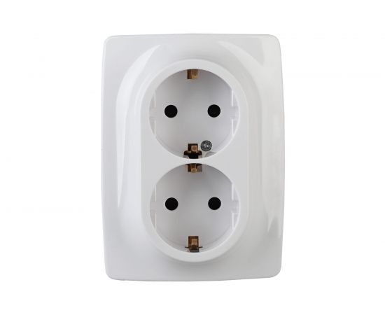 Розетка ЭРА 12-2108-01 2X2P E Schuko со шторками, 16A-250В, IP20, 12, белый Б0036442 