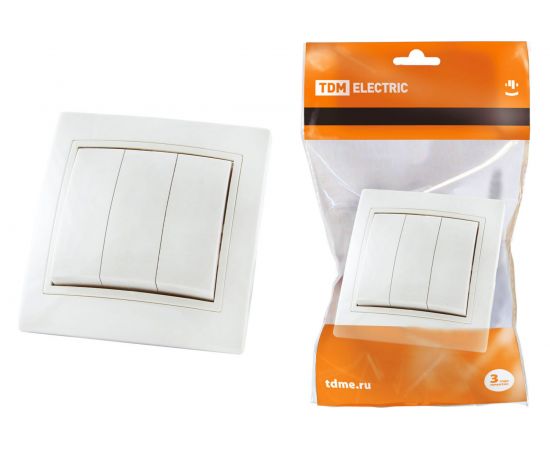 Трехклавишный выключатель TDM белый Таймыр SQ1814-0003 