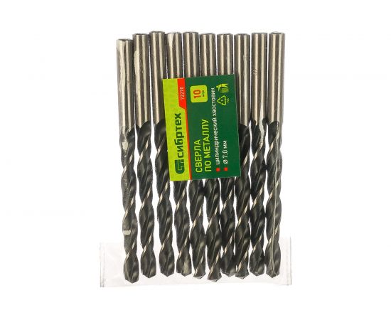 Сверло (10 шт; 7 мм; HSS) по металлу СИБРТЕХ 72270 – изображение 2