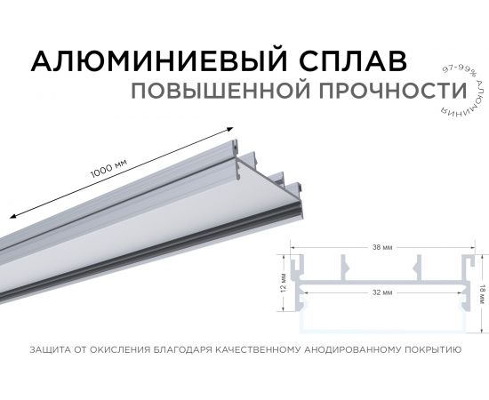 Профиль Apeyron накладной/врезной 37х20 мм для светодиодной ленты 1м СПС1235-А 08-15 – изображение 3