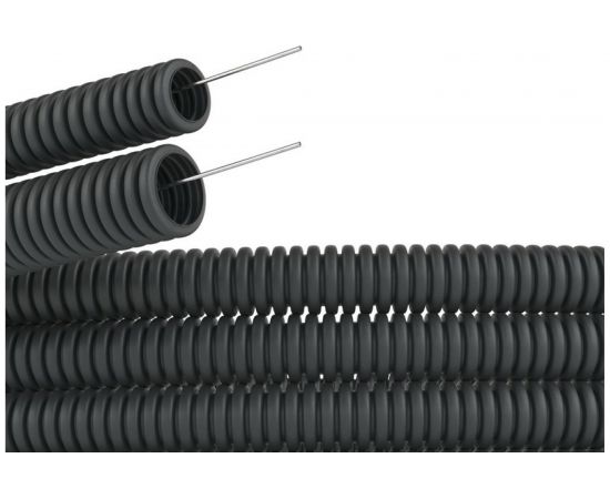 Гибкая гофрированная труба DKC ПНД д.16мм, лёгкая, с протяжкой, 100 м, цвет чёрный 71716 