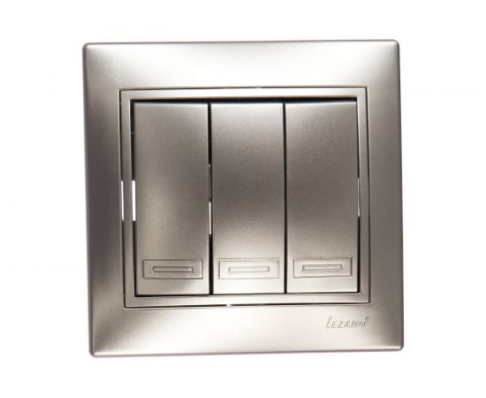 Тройной выключатель Lezard MIRA серый металлик, со вставкой 701-1010-109 