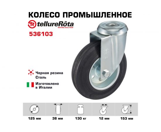 Колесо поворотное с отверстием под болт (125х12 мм; 130 кг) Tellure Rota 536103 – изображение 2