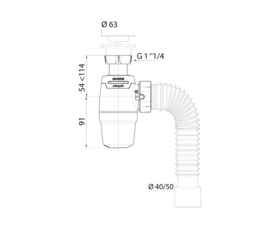 Сифон WIRQUIN NEO AIR с выпуском 1 1/4х40 мм и гофротрубой L800 мм., 40х40/50 мм 30987079 – изображение 5