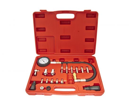 Тестер компрессии дизельного двигателя в наборе с резьбовыми адаптерами 19 предметов, в кейсе ER-86314 