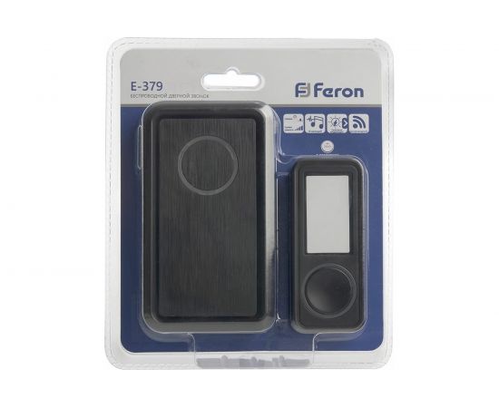 Дверной беспроводной звонок FERON E-379 звонок IP44 18 мелодий, 2х1,5V/АА, база, черный 41436 – изображение 2