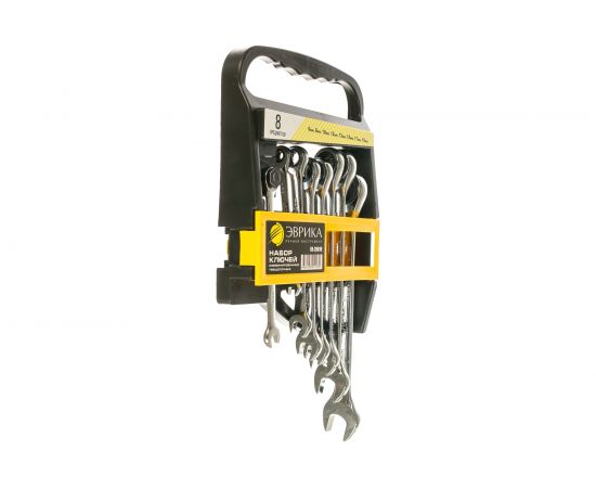 Набор комбинированных трещоточных ключей 8 предметов 6,8,10,12,13,15,17,19мм ЭВРИКА ER-20619 
