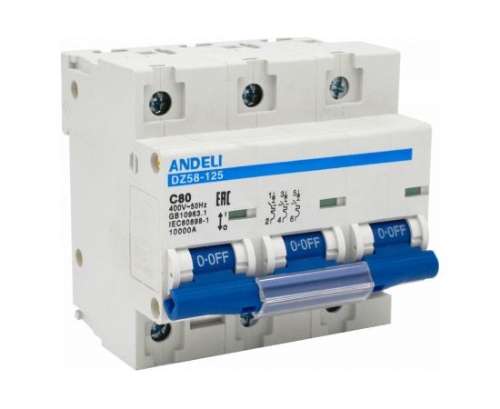 Автоматический выключатель ANDELI DZ58-125 3P 80A х-ка 8-12In ADL01-640 