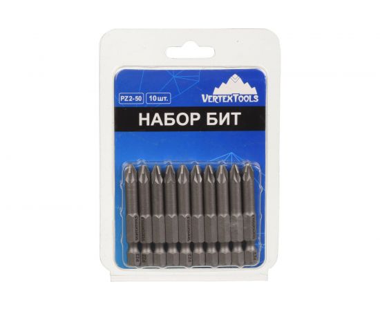 Набор бит PZ2х50 10 шт. Vertextools БТ-PZ2-50 