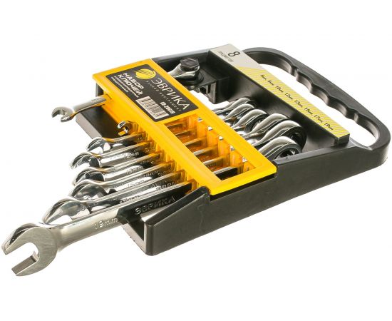 Набор комбинированных трещоточных ключей 8 предметов 6,8,10,12,13,15,17,19мм ЭВРИКА ER-20619 – изображение 2