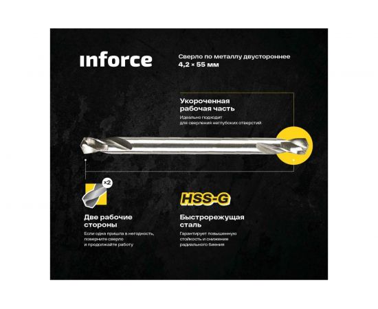 Сверло по металлу двустороннее HSS-G 4.2х55 мм, 10 штук в упаковке Inforce 11-01-724 – изображение 2