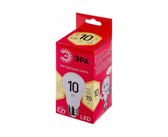 Светодиодная лампа ЭРА LED A60-10W-827-E27 R диод, груша, 10Вт, теплый свет, E27 Б0049634 – изображение 2