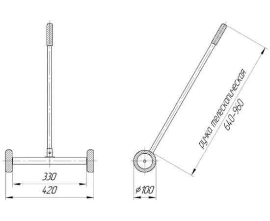 Магнитный сборщик на колесах 330 мм Проф-магнит Подборщик330-С100 – изображение 3