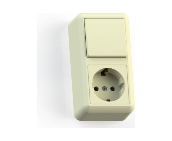 Комбинированный блок Кунцево-Электро ОПТИМА открытой установки, 1 клавиша, выключатель+розетка с з/к БКВР-405 с/к 8086 