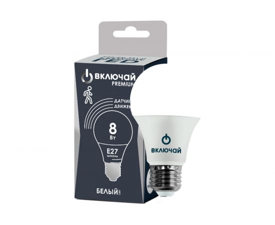 Светодиодная лампа Включай 8W E27 A60 4000K 640Lm 60х117 с радиолокационным датчиком движения 1013097 