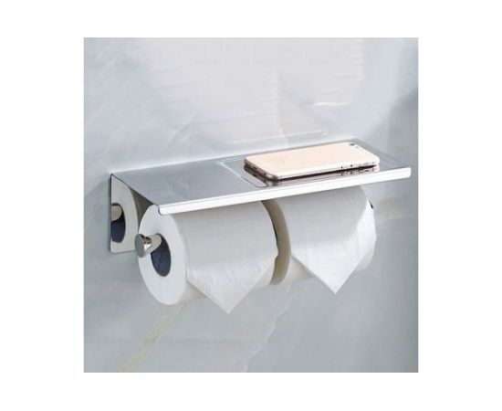 Держатель туалетной бумаги Mario с полочкой для телефона, хром, для 2-х рулонов 80677 – изображение 2