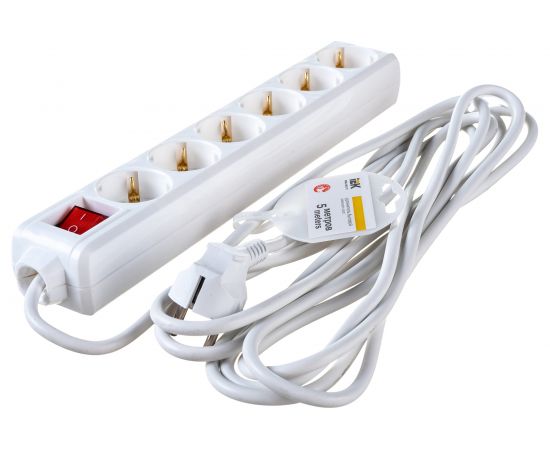 Удлинитель IEK У06К-выключатель, 6 мест, 2Р+PЕ, 5 метров, 3х1мм2, 16А/250 WYP10-16-06-05-ZK-N – изображение 2