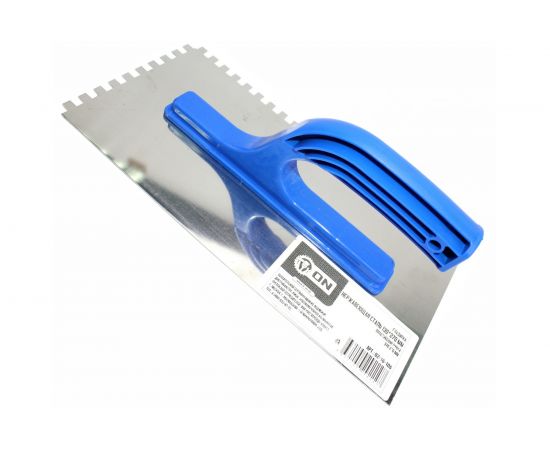 Гладилка ON нержавеющая сталь, 130x270мм, пласт. ручка, зуб 6x6 мм 02-16-106 