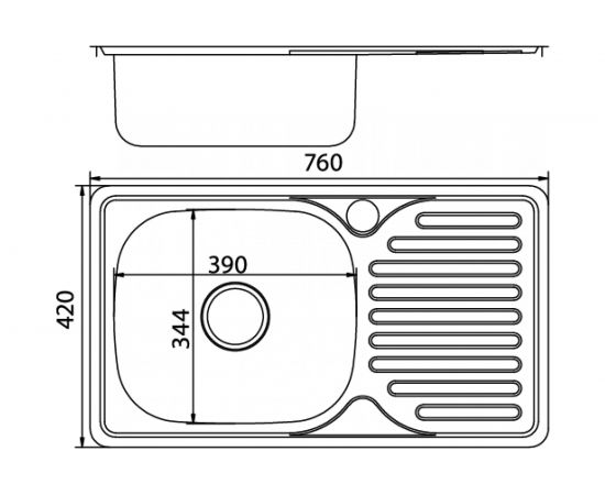 Врезная мойка mixline 42х76х18 см, 0.8, левый выпуск 3 1/2, с сифоном 535614 – изображение 2
