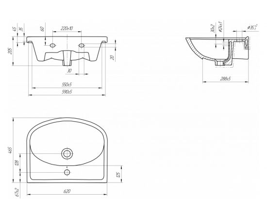 Умывальник Cersanit с 1 отверстием ERICA ERI60 UM-ERI60/1-w – изображение 4