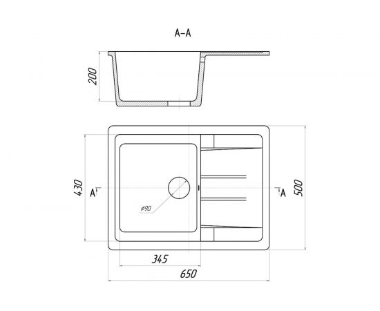 Кухонная мойка Gerhans B 22 24 ГРАФИТ /БЕЛАРУСЬ/ 650х500 мм В22-24 – изображение 5