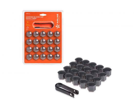 Колпачки на колесные болты/гайки AIRLINE 19 мм, 20 шт. + съёмник, пластик, серые AWBN-02 