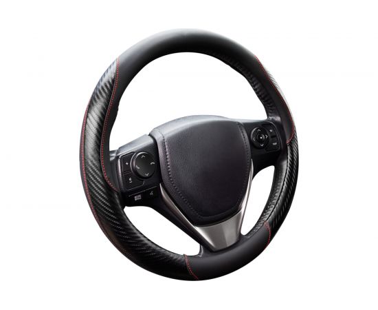 Оплетка KRAFT эко-кожа с карбоновыми вставками, размер M, 38 см, черная KT 800343 – изображение 2