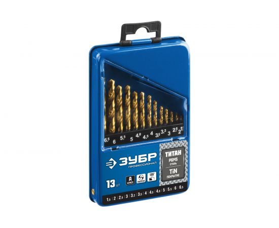 Набор сверл по металлу (13 шт., 1.5-6.5 мм, сталь Р6М5, титановое покрытие, класс А) Зубр 29615-H13_z01 – изображение 3