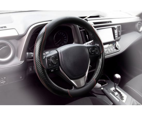 Оплетка KRAFT эко-кожа с карбоновыми вставками, размер M, 38 см, черная KT 800343 – изображение 3