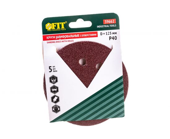 Круги шлифовальные 5 шт. (125 мм; Р40; 8 отверстий) FIT IT 39662 