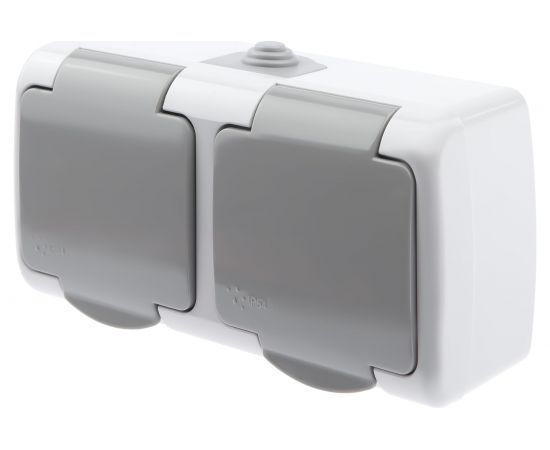 Розетка Intro Atlantic 5-203-03 двойная с заземлением Schuko 16А открытой установки серый Б0051060 