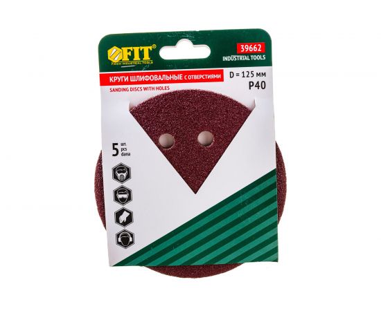 Круги шлифовальные 5 шт. (125 мм; Р40; 8 отверстий) FIT IT 39662 – изображение 6