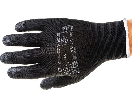 Нейлоновые перчатки с полиуретановым покрытием S. GLOVES TAXO черные, размер 07 31614-07 – изображение 2