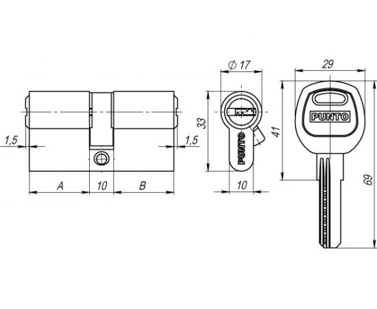 Цилиндровый механизм PUNTO A200/100 mm 40+10+50 SN мат. никель 5 кл. 35329 – изображение 2