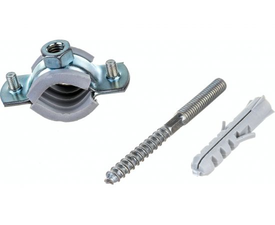 Металлический сантехнический хомут Хоммет 1/2” 20-24 мм, шпилька М8х70, дюбель 10х50 RUS012 