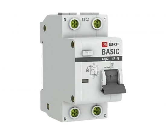Дифференциальный автомат EKF 1P+N 32А 30мА тип АС, C, электронный 4,5кА АД-12 Basic SQDA12-32-30-bas 