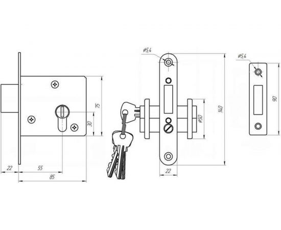 Врезной замок ПТИМАШ ЗВ1 Б1384 – изображение 2