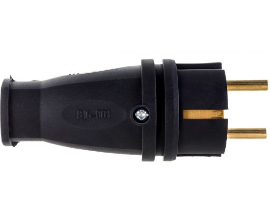 Каучуковая вилка ЭРА с заземлением VX10-B-IP44 16А IP44 прямая черная, Б0055414 