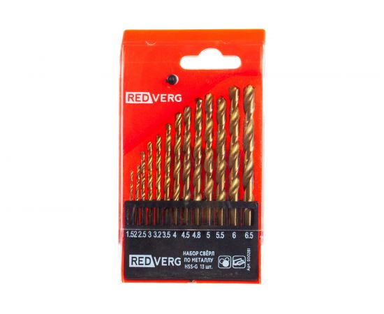 Набор сверл по металлу HSS-G, 1,5-6,5 мм, 13 шт. REDVERG 6621064 