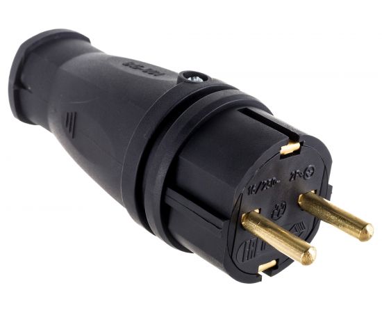 Каучуковая вилка ЭРА с заземлением VX10-B-IP44 16А IP44 прямая черная, Б0055414 – изображение 2