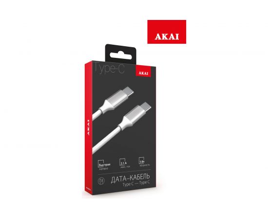Дата-кабель AKAI Type C- Type С , 1м, 2,1А, TPE , белый CE-468W – изображение 4