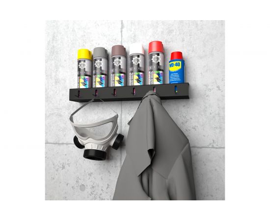 Настенный держатель-органайзер для баллончиков EMBODIMENT с крючками, черный EMB-WOP-L-B – изображение 2